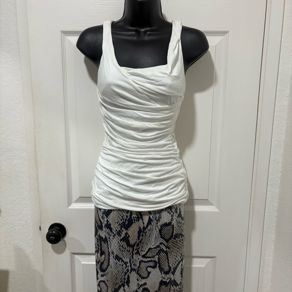 Express White Ruched Square-Neck Tank - Picture 2 of 8